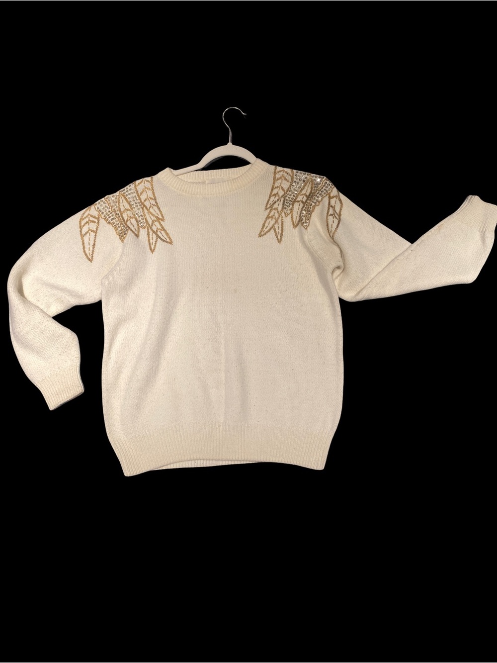 Vintage Cream Sweater with Gold/Silver Leaf Shoulder sequins